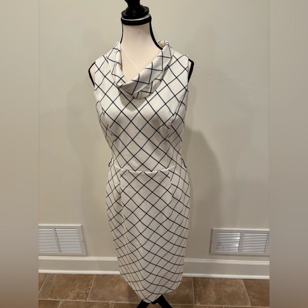 White House Black Market White and Black Midi Dress